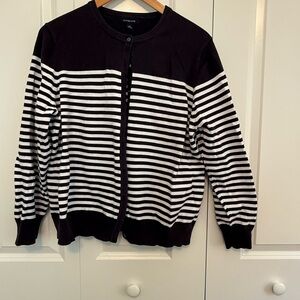 Lands' End White and Blue Cardigan Sweater